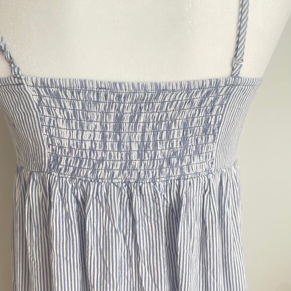 Nautical Pinstriped Sweetheart Twist Neckline Midi Dress Sz M  Blue & White - Picture 6 of 10